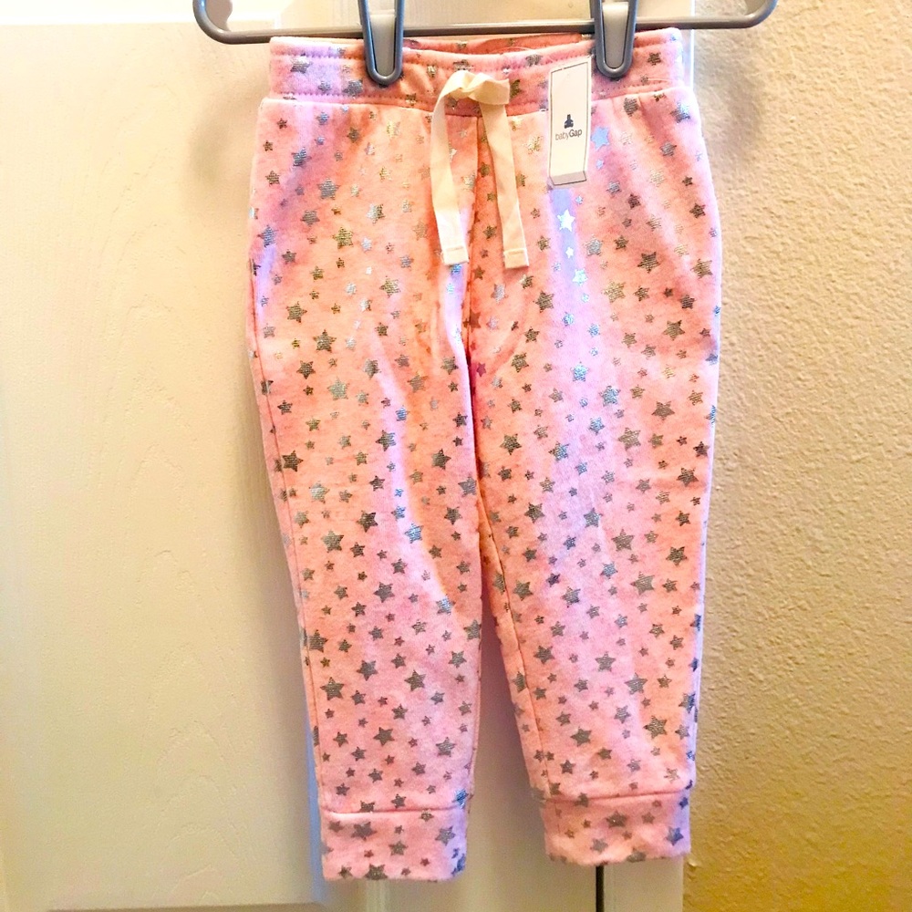 Baby Gap Pink Girls Casual Bottoms Joggers With Silver Stars! New with Tags